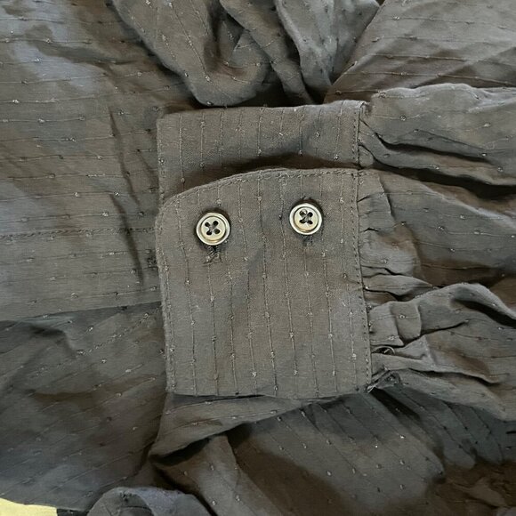 BANANA REPUBLIC WOMENS BUTTON DOWN RUFFLED BLOUSE NAVY BLUE SIZE XSMALL - Picture 7 of 9